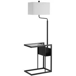 Black Metal Floor Lamp with Glass Tabletop