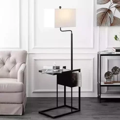 Black Metal Floor Lamp with Glass Tabletop