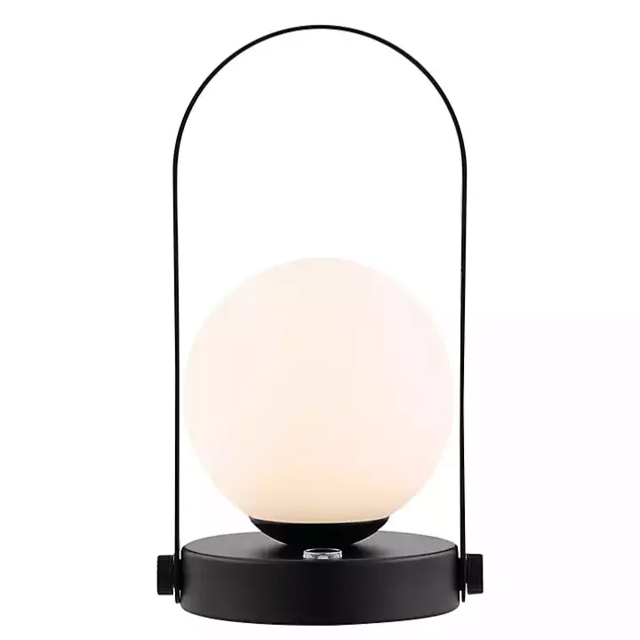 Black Metal Glass Globe Cordless Table Lamp