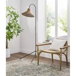 Black Metal Jeri Floor Lamp with Rattan Shade