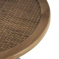 Black Metal Rattan Pedestal Accent Table, 16 in.