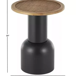 Black Metal Rattan Pedestal Accent Table, 16 in.