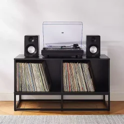 Black Metal Record Storage Media Console