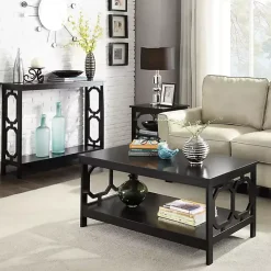 Black Octagon 2-Shelf Accent Table