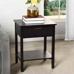 Black Ribbed Wood Colleen Accent Table