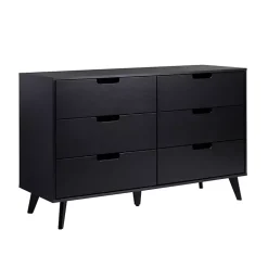 Black Simple Grooved Handle 6-Drawer Dresser