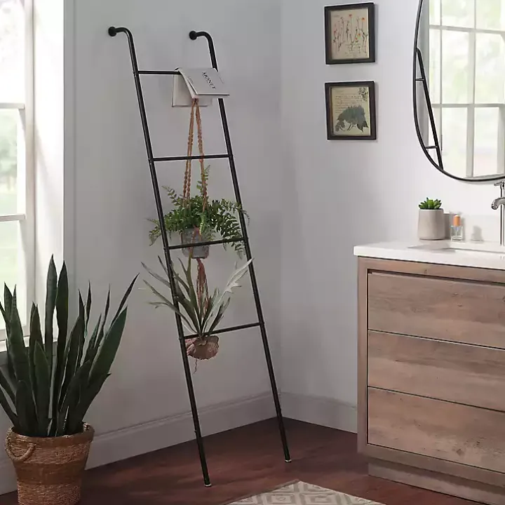 Black Steel 4-Bar Leaning Towel Ladder