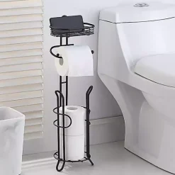 Black Toilet Paper Storage Stand with Basket