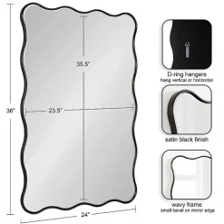 Black Wavy Beveled Rectangular Wall Mirror
