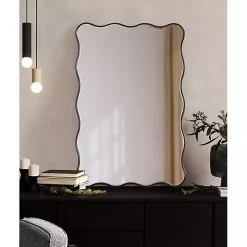 Black Wavy Beveled Rectangular Wall Mirror