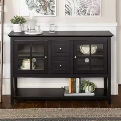 Black Wood and Glass Buffet Cabinet