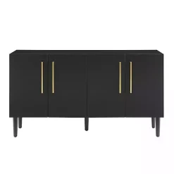 Black Wood and Gold 4-Door Cabinet