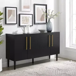 Black Wood and Gold 4-Door Cabinet