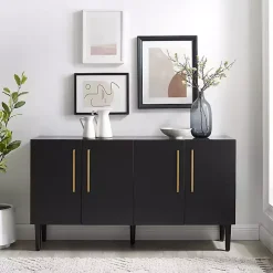 Black Wood and Gold 4-Door Cabinet
