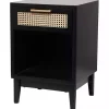 Black Wood and Natural Rattan Drawer Nightstand