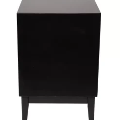 Black Wood and Natural Rattan Drawer Nightstand