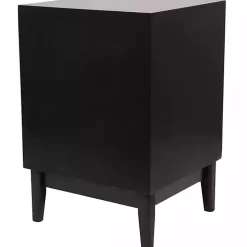 Black Wood and Natural Rattan Drawer Nightstand