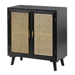 Black Wood and Rattan Carpinteria Cabinet