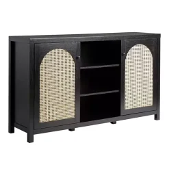 Black Wood and Rattan 2-Door Sideboard