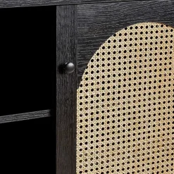 Black Wood and Rattan 2-Door Sideboard