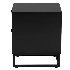 Black Wood and Rattan 2-Drawer Nightstand