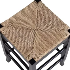 Black Wood and Woven Rush Counter Stool
