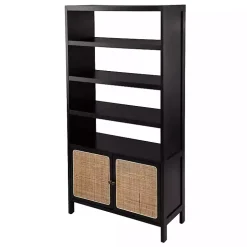Black Wood Cane Doors Bookshelf