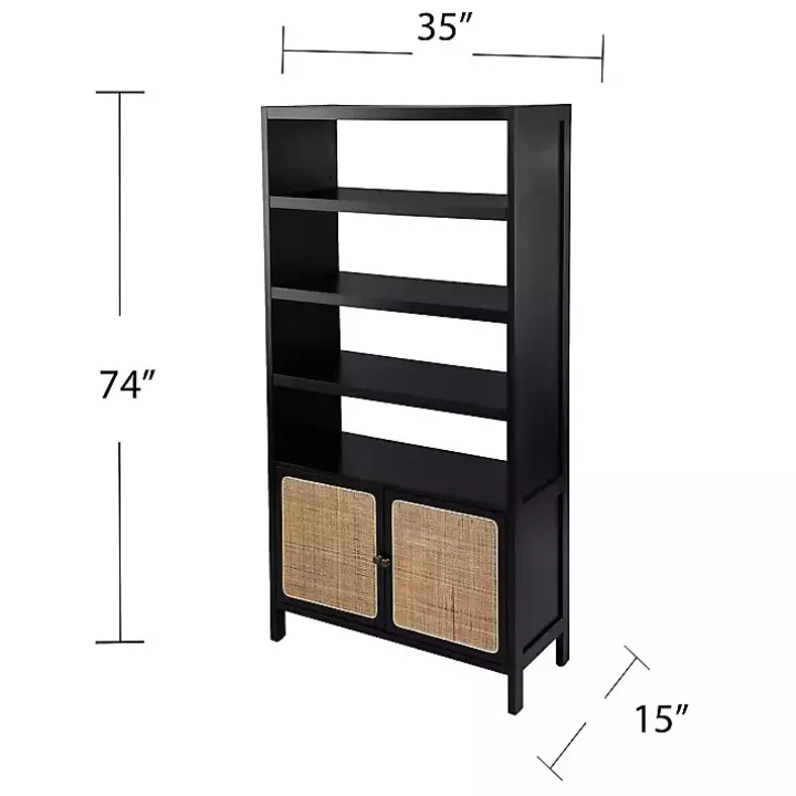 Black Wood Cane Doors Bookshelf