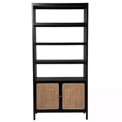 Black Wood Cane Doors Bookshelf