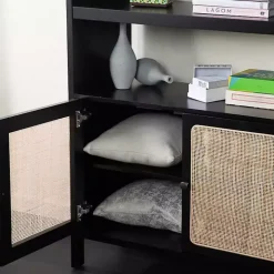 Black Wood Cane Doors Bookshelf
