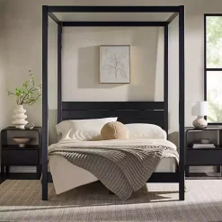 Black Wood Canopy Full Bed