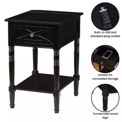 Black Wood Charging Traditional Accent Table