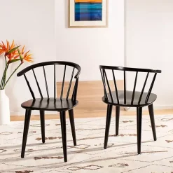 Black Wood Curved Spindle Dining Chairs, Set of 2