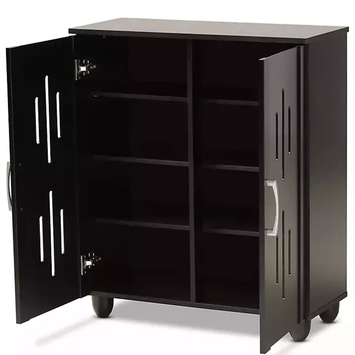 Black Wood Cut-Out Shoe Storage Cabinet
