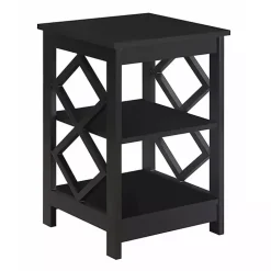 Black Wood Diamond 2-Tier Accent Table