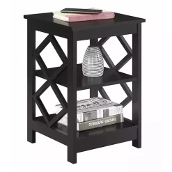 Black Wood Diamond 2-Tier Accent Table