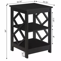 Black Wood Diamond 2-Tier Accent Table