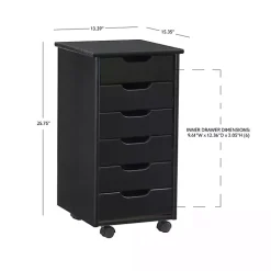 Black Wood 6-Drawer Cary Storage Cart