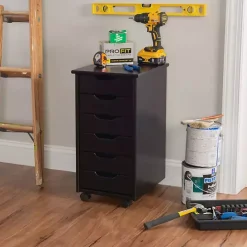 Black Wood 6-Drawer Cary Storage Cart