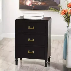 Black Wood 3-Drawer Layla Nightstand