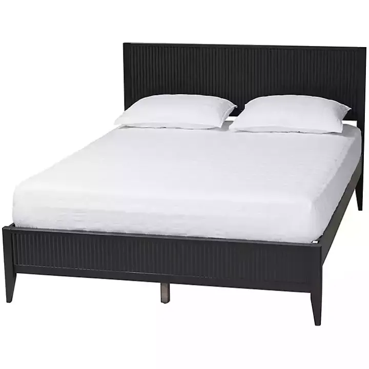 Black Wood Fluted Headboard Primrose Queen Bed