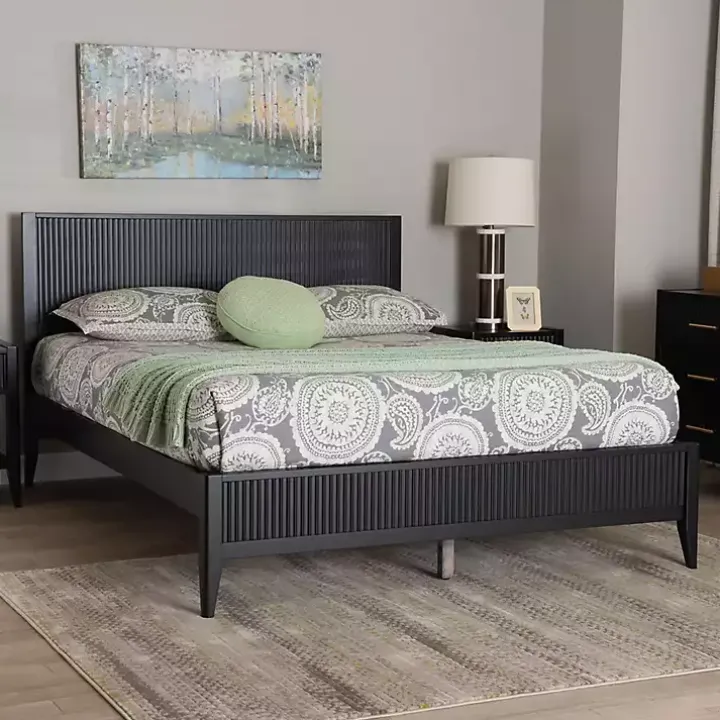 Black Wood Fluted Headboard Primrose Queen Bed