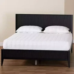 Black Wood Fluted Headboard Primrose Queen Bed