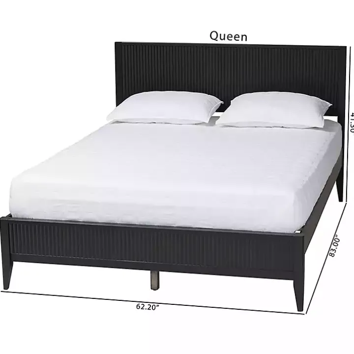 Black Wood Fluted Headboard Primrose Queen Bed