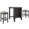Black Wood Linen 3-pc. USB Island and Stool Set