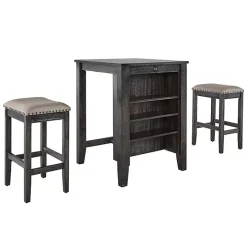 Black Wood Linen 3-pc. USB Island and Stool Set