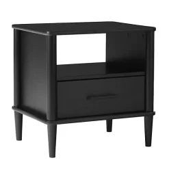 Black Wood Spindle Leg Nightstand