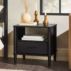 Black Wood Spindle Leg Nightstand