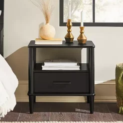 Black Wood Spindle Leg Nightstand