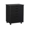 Black Wood Wide 6-Drawer Cary Storage Cart